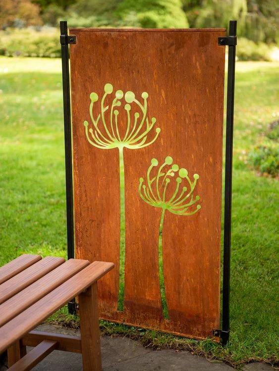 Paravan de gard de grădină cu design din oțel corten